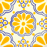 yellow flower tile pattern with blue outlines