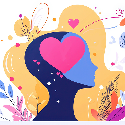 illustration of woman and heart in head
